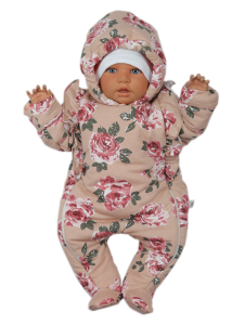 Kombinezon ocieplany niemowlęcy - Różowy w kwiaty