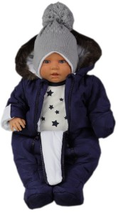 Kombinezon ocieplany zimowy z futerkiem - Granatowy