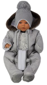 Kombinezon zimowy pikowany z futerkiem - Szary