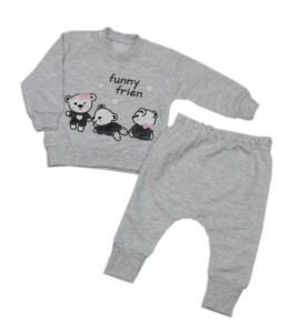 Dresik niemowlęcy bawełniany - szary w misie 