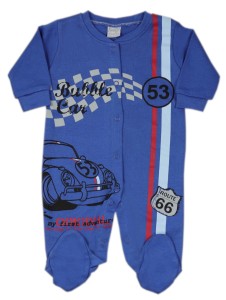 Pajacyk rozpinany niemowlęcy niebieski - wyścigówka 