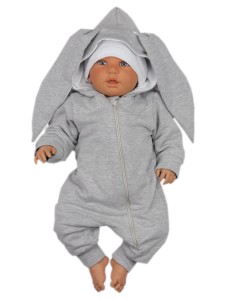 Kombinezon niemowlęcy wiosenny z uszkami - Szary