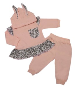 Komplet dresowy dziewczęcy - morelowy z falbanką