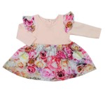 Sukienka niemowlęca z długim rękawem - morelowa w kwiaty