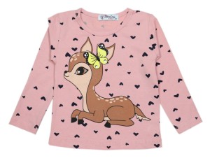 Bluzeczka dziewczęca z długim rękawem pudrowa - sarenka Bambi