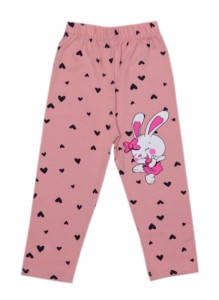 Legginsy dziewczęce bawełniane pudrowe- króliczek