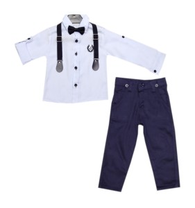 Elegancki komplet chłopięcy z gładką koszula - błękitna