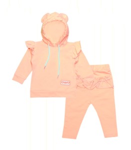 Komplet dziewczęcy z falbanką - morelowy