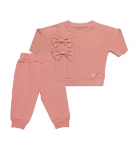Komplet dresowy pudrowy róż - Kokardki 