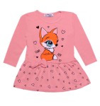 Sukienka dziewczęca z długim rękawem pudrowa - Lisek