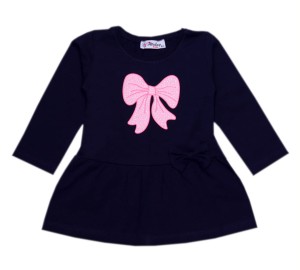 Sukienka z długim rękawem granatowa - Kokardka