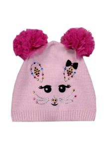 Czapeczka dla niemowlaka z pomponami - różowa
