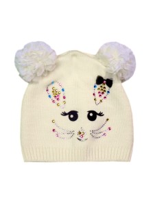 Czapeczka niemowlęca z pomponami - Ecru