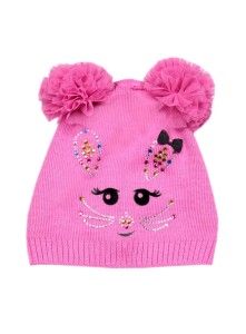 Czapka niemowlęca z pomponami - Różowa