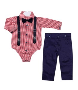 Komplet elegancki dla chłopca - czerwona krata