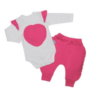Komplet niemowlęcy dziewczęcy - serduszko różowe