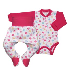 Komplet niemowlęcy body + połśpiochy - kwiatuszki