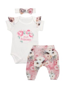 Komplet niemowlęcy body spodenki + opaska - Hello Princess