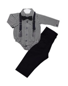 Komplet wizytowy elegancki 4 częściowy 68-86 cm - Czarna krata