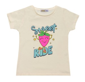 Koszulka dziewczęca krótki rękaw beżowa 1-4 lat - Sweet Ride