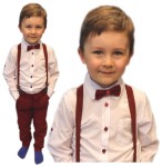 Elegancki wizytowy komplet dla chłopca 1-4 lat - Bordowe wzorki
