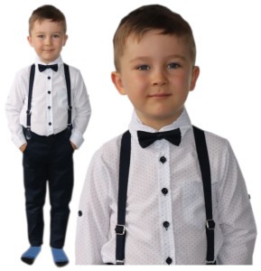  Elegancki wizytowy komplet dla chłopca 1-4 lata - Granatowe wzorki