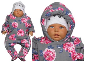 Kombinezon bawełniany ocieplany - Szary w kwiatki