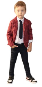 Komplet elegancki 4 części 92-110 cm - Bordowa Krata 