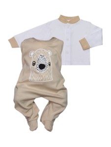 Komplet śpioch z kaftanikiem beżowy 56-62 cm - Misio 