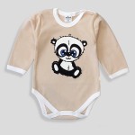 Body długi rękaw beżowe z nadrukiem 62-80 - Panda
