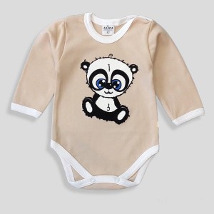 Body długi rękaw beżowe z nadrukiem 62-80 - Panda