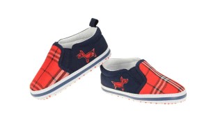 Buciki niemowlęce miękkie wsuwane w kratkę - piesek 