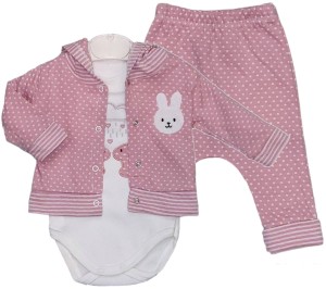 Komplet dresik 3 częściowy 56-62 - Króliczki pudrowe