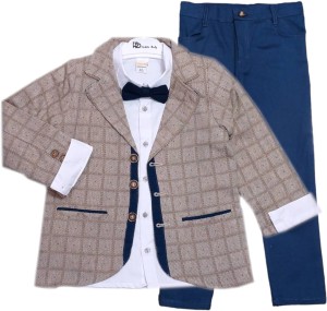 Garnitur dziecięcy z muszka 116/134cm - Krata Beżowa