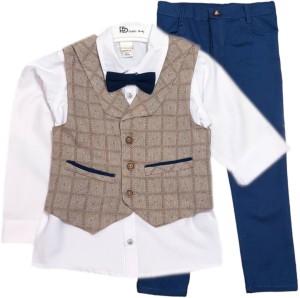 Komplet elegancki z kamizelką 92/134cm - Krata beżowa
