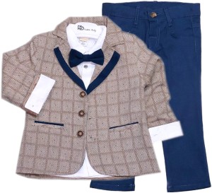 Garnitur dziecięcy z muszka 92/110cm - Kratka Beżowa