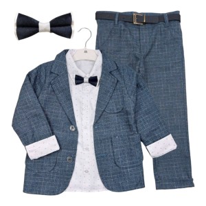 Garnitur dla chłopca 5 elementów z muszką 110/128cm - Granatowa krata