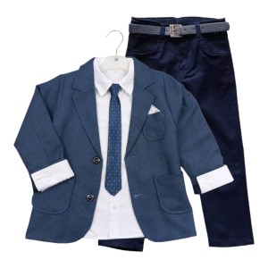 Garnitur dla chłopca 5 elementów z krawatem 110/128cm - Granatowa krata