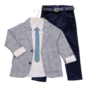 Garnitur dla chłopca 5 elementów z krawatem 110/128cm - Szara krata