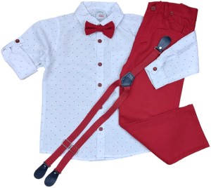 ELEGANCKI KOMPLET KOSZULA SPODNIE MUCHA SZELKI 110-128 cm - Bordowe wzorki