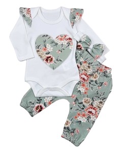 Komplet spodenki body + opaska - Zielone Serduszko
