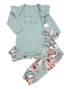 Komplet spodenki body + opaska - Zielone Prążki