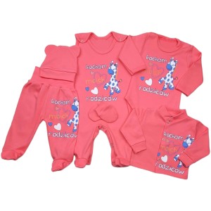 Wyprawka niemowlęca do szpitala 6 elementów różowa - Kocham moich rodziców