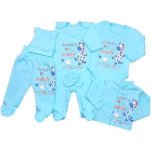 Wyprawka niemowlęca do szpitala 6 elementów niebieska - Kocham moich rodziców