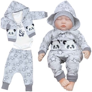 Komplet niemowlęcy 3 częściowy 62/74 cm - Szara Panda