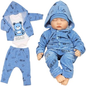 Komplet niemowlęcy welurowy 3 częściowy 62/74 cm - Miś 