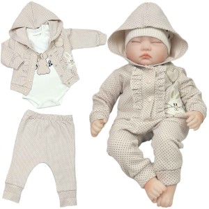  Komplet niemowlęcy 3 częściowy dla dziewczynki 62/74 cm - Beżowy Króliczek