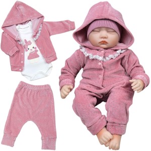  Komplet welurowy 3 częściowy dla dziewczynki 62/74 cm - Króliczek