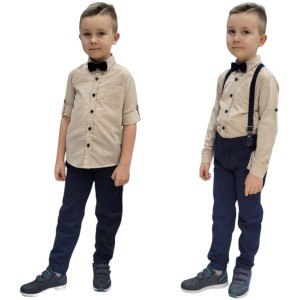 Komplet elegancki wizytowy 110/128 cm - Beżowe wzorki 