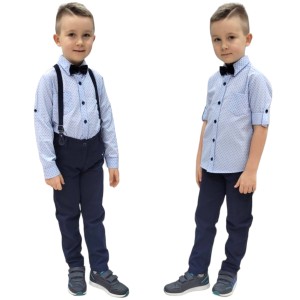 Komplet elegancki wizytowy 110/128 cm - Niebieskie wzorki